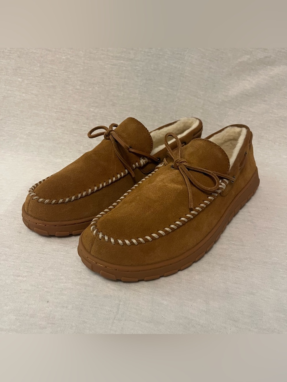 Eddie Bauer Chestnut Suede Sherpa Moccasin Slippers